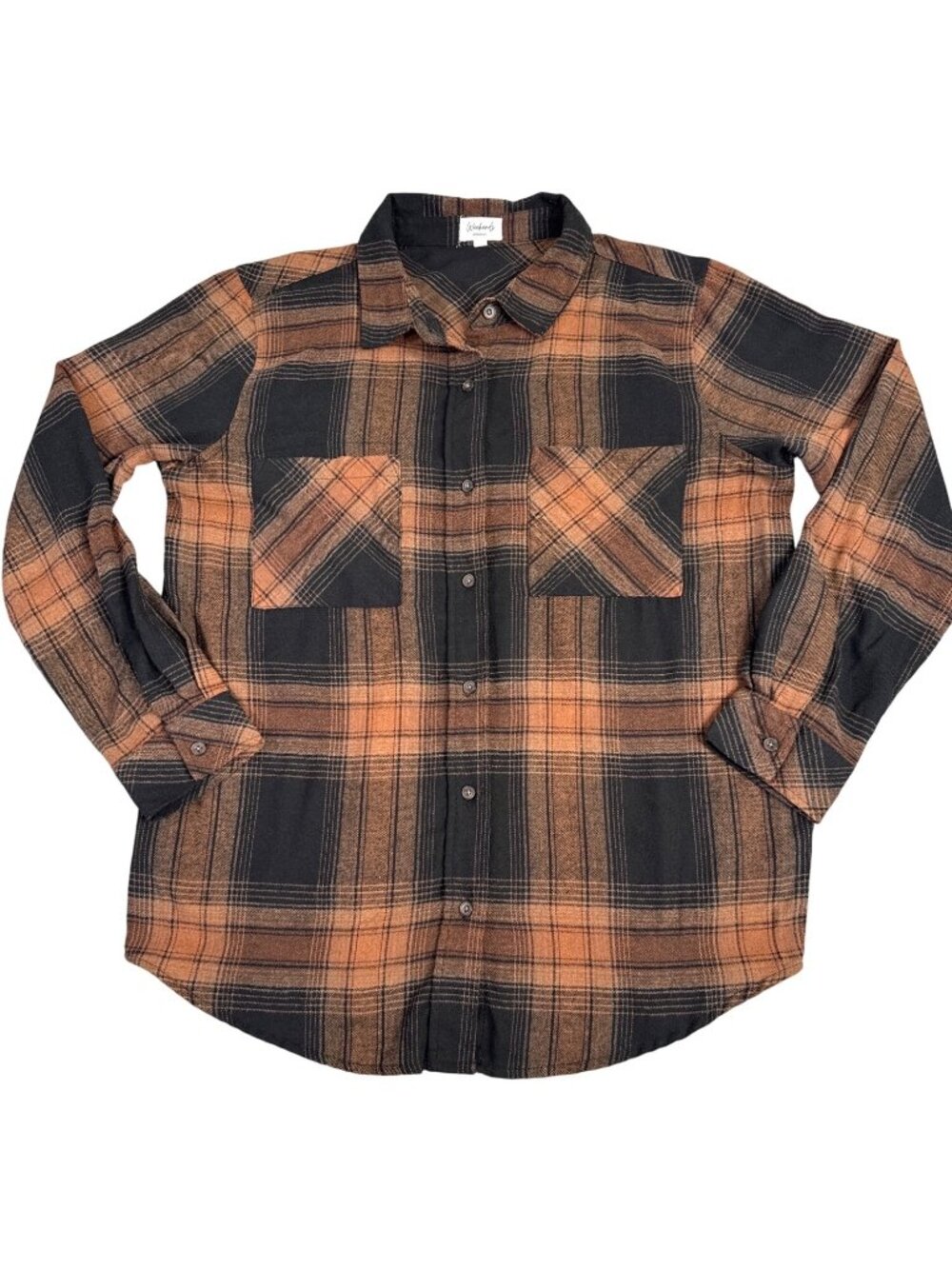 Weekends Everyday Womens L Plaid Flannel Shirt Shacket Black/Brown Cabincore